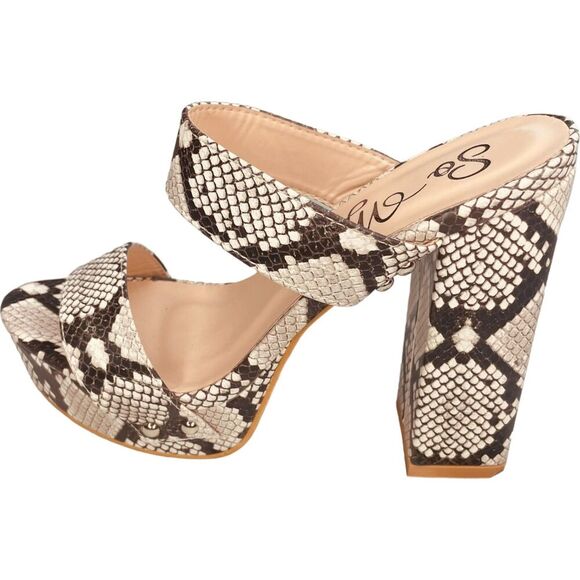 So Me Shoes - So Me Henny Snakeskin Double Strap Stud Platform Chunky Block Heel Sandal